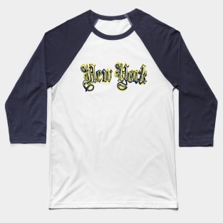 New York Brush Stroke Logo Yellow and Navy Baseball T-Shirt